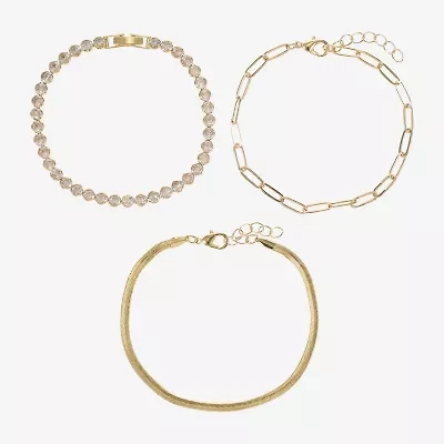 Sparkle Allure Womens 3-pc. Cubic Zirconia 14K Gold Over Brass Bracelet Set