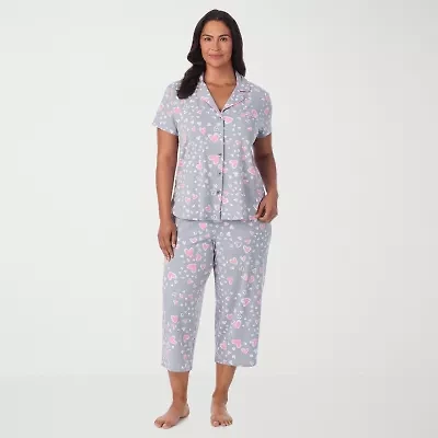Cuddl Duds Womens V-Neck Short Sleeve 2-pc. Plus Pajama Sets