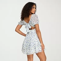 City Triangle Womens Juniors Short Sleeve Floral Fit + Flare Dress