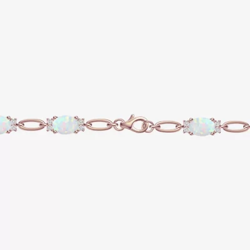 Womens Lab Created Gemstone 14K Rose Gold Over Silver or Sterling Oval 7 Inch Tennis Bracelet