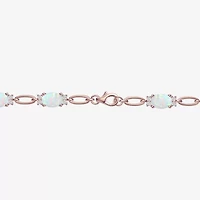 Womens Lab Created Gemstone 14K Rose Gold Over Silver or Sterling Oval 7 Inch Tennis Bracelet