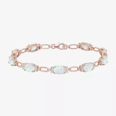Womens Lab Created Gemstone 14K Rose Gold Over Silver or Sterling Oval 7 Inch Tennis Bracelet