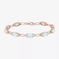 Womens Lab Created Gemstone 14K Rose Gold Over Silver or Sterling Oval 7 Inch Tennis Bracelet