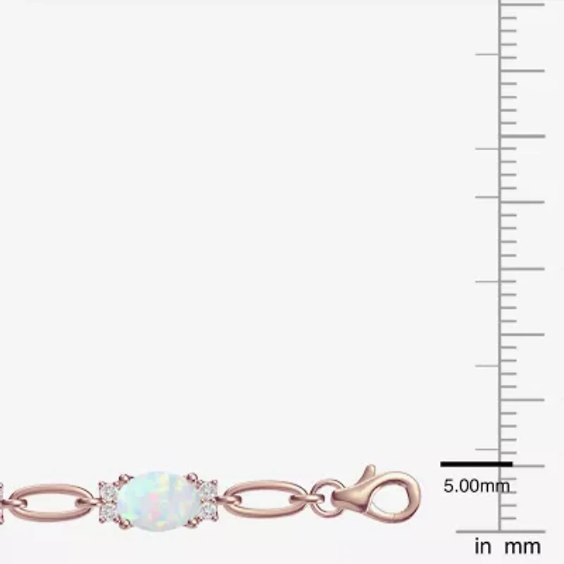 Womens Lab Created Gemstone 14K Rose Gold Over Silver or Sterling Oval 7 Inch Tennis Bracelet
