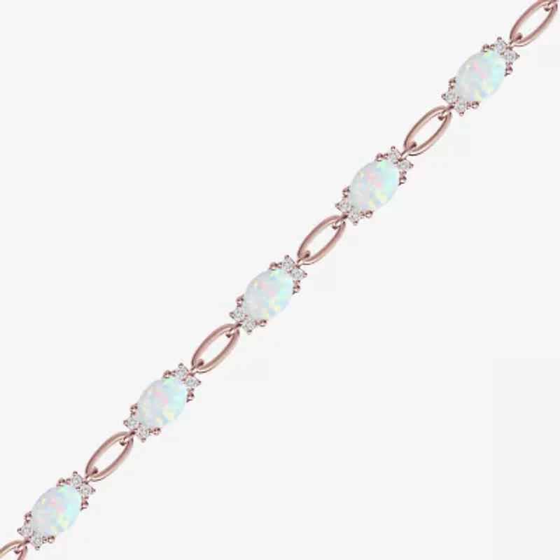 Womens Lab Created Gemstone 14K Rose Gold Over Silver or Sterling Oval 7 Inch Tennis Bracelet