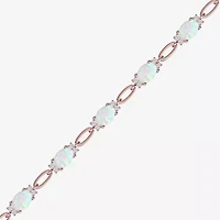 Womens Lab Created Gemstone 14K Rose Gold Over Silver or Sterling Oval 7 Inch Tennis Bracelet