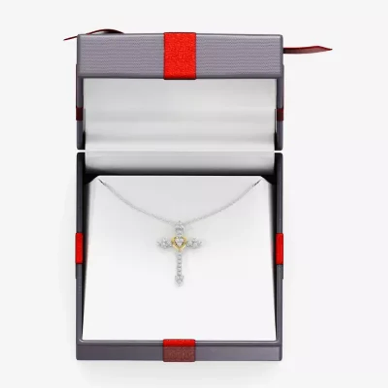 Yes, Please! (G, Si1-Si2) Womens 1/4 CT. T.W. Lab Grown White Diamond 14K Two Tone Gold Over Silver Cross 18 Inch Pendant Necklace