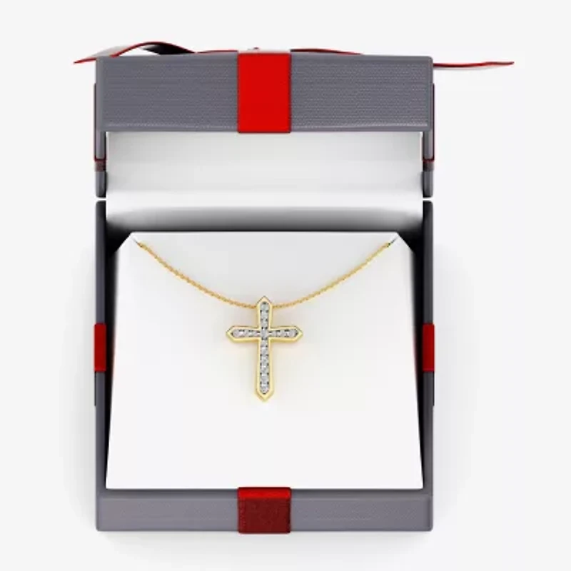 Yes, Please! (G/Si1-Si2) Womens 1/4 CT. T.W. Lab Grown White Diamond 14K Gold Over Silver Cross Pendant