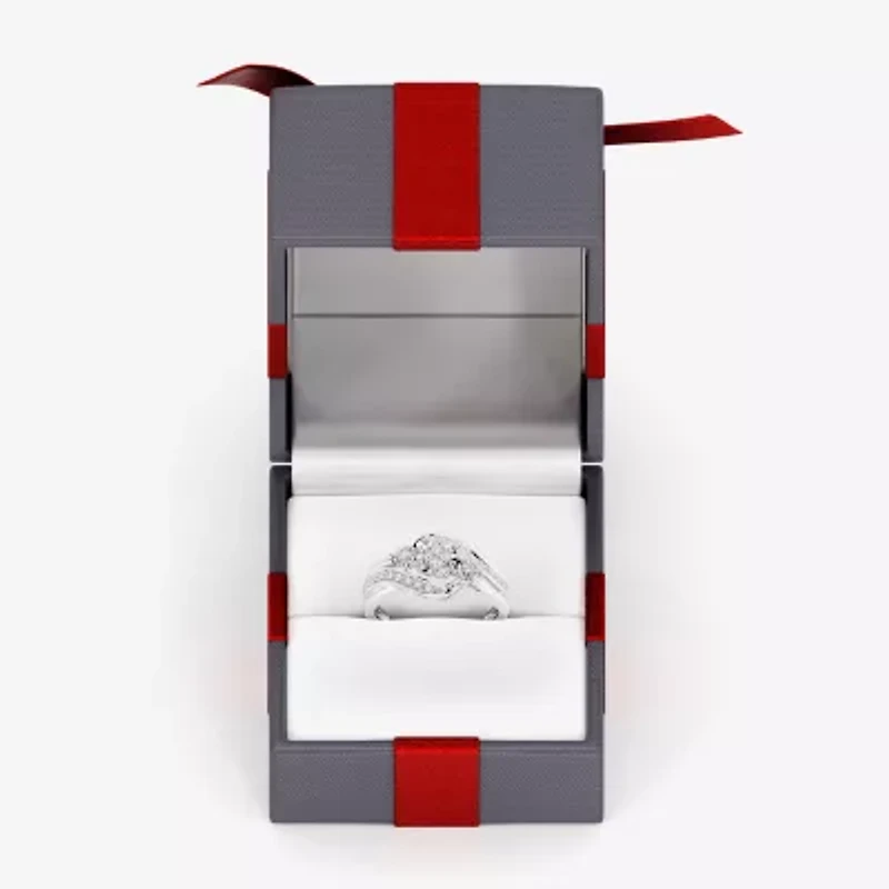 Yes, Please! Womens 1/6 CT. T.W. Lab Grown White Diamond Sterling Silver 3-Stone Crossover Cocktail Ring