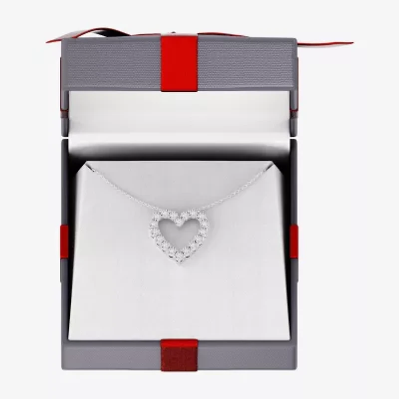 Yes, Please! Womens 1/6 CT. T.W. Lab Grown White Diamond Sterling Silver Heart 18 Inch Pendant Necklace