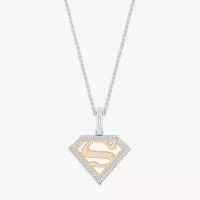 Marvel Fine Jewelry Superman Womens 1/8 CT. T.W. Natural White Diamond 14K Gold Over Silver 18 Inch Pendant Necklace