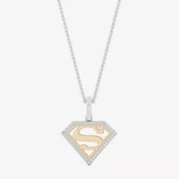 Marvel Fine Jewelry Superman Womens 1/8 CT. T.W. Natural White Diamond 14K Gold Over Silver 18 Inch Pendant Necklace