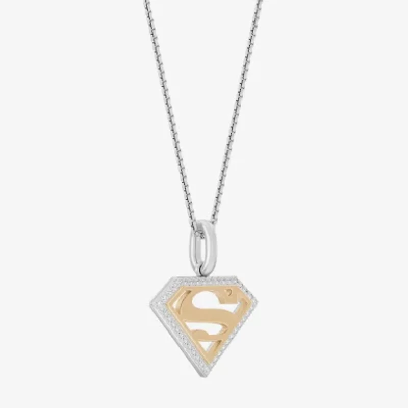 Marvel Fine Jewelry Superman Womens 1/8 CT. T.W. Natural White Diamond 14K Gold Over Silver 18 Inch Pendant Necklace