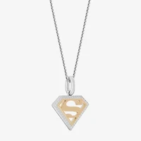 Marvel Fine Jewelry Superman Womens 1/8 CT. T.W. Natural White Diamond 14K Gold Over Silver 18 Inch Pendant Necklace
