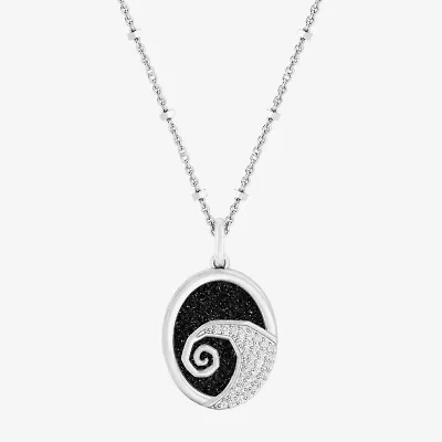 Disney Jewels Collection Nightmare Before Christmas Womens 1/10 CT. T.W. Genuine Black Drusy Sterling Silver Oval 18 Inch Pendant Necklace
