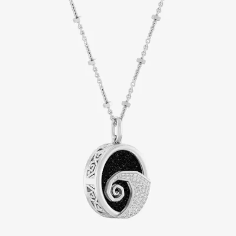 Disney Jewels Collection Nightmare Before Christmas Womens 1/10 CT. T.W. Genuine Black Drusy Sterling Silver Oval 18 Inch Pendant Necklace