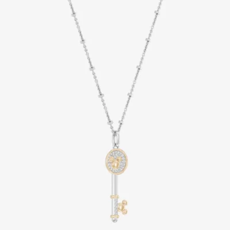 Disney Jewels Collection Mickey Mouse Womens 1/8 CT. T.W. Natural White Diamond 14K Gold Over Silver Sterling Silver Keys 18 Inch Pendant Necklace