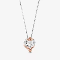 (I Womens 1 1/10 CT. T.W.  Lab Grown White Diamond 14K Rose Gold Over Silver Sterling Silver Heart 18 Inch Pendant Necklace