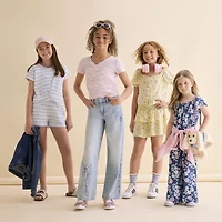 Thereabouts Little Girls Square Neck Short Sleeve Jumpsuit