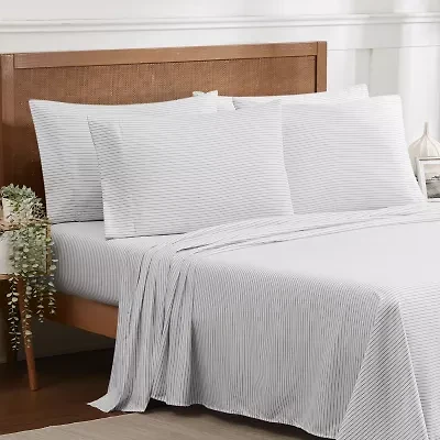 Sweet Home Collection™ Pinstripes Printed Sheet Set, Deluxe Ultra Soft, Double Brushed Microfiber with Bonus Pillowcases