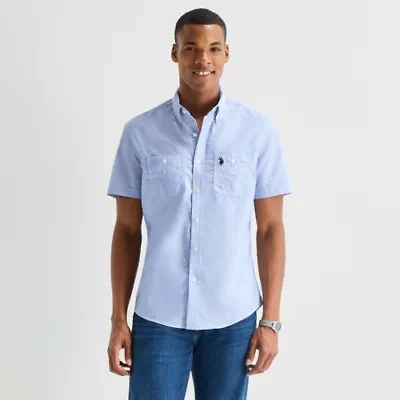 U.S. Polo Assn. Mens Y Neck Short Sleeve Classic Fit Embroidered Button-Down Shirt