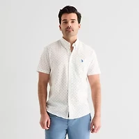 U.S. Polo Assn. Mens Y Neck Short Sleeve Classic Fit Embroidered Button-Down Shirt
