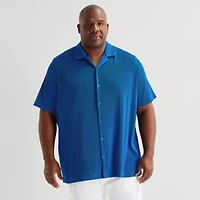 Shaquille O'Neal XLG™ Plisse Mens Short Sleeve Regular Fit Big and Tall Button-Down Shirt