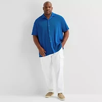 Shaquille O'Neal XLG™ Plisse Mens Short Sleeve Regular Fit Big and Tall Button-Down Shirt
