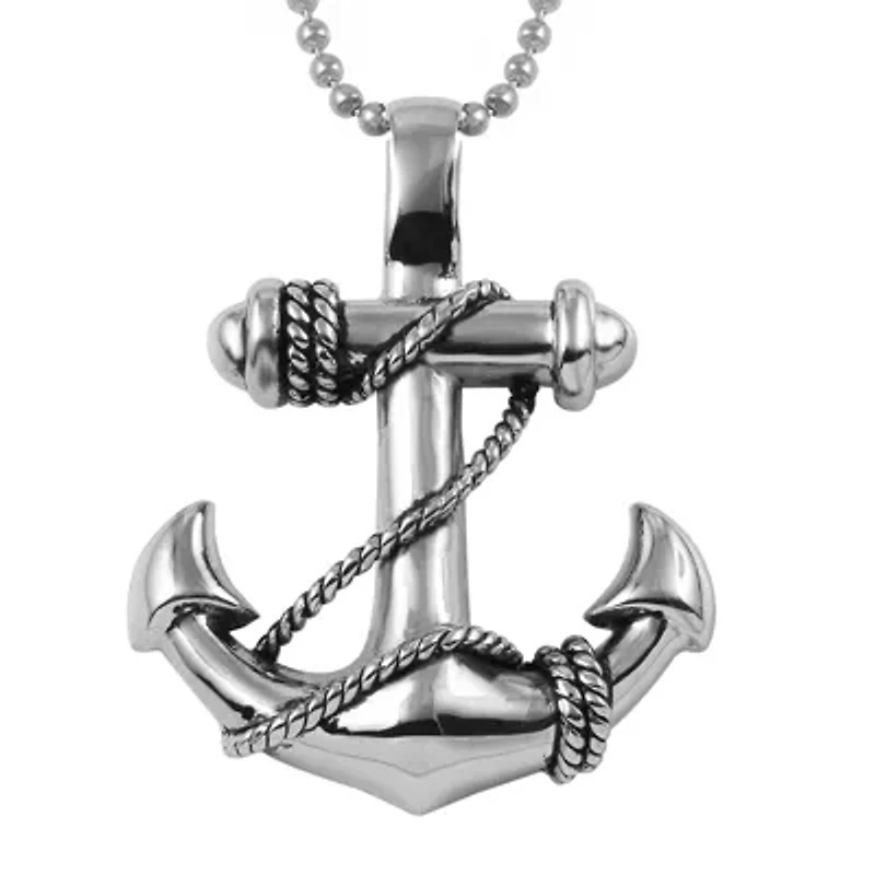 Mens Stainless Steel Anchor Pendant Necklace