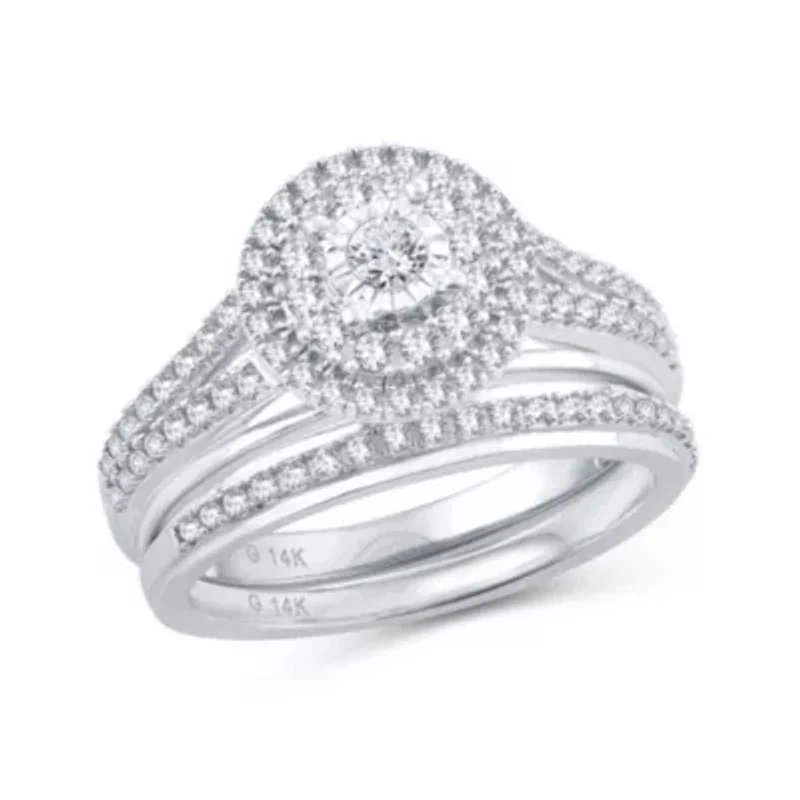 Womens 1/2 CT. T.W. Natural Diamond 10K White Gold Round Bridal Set