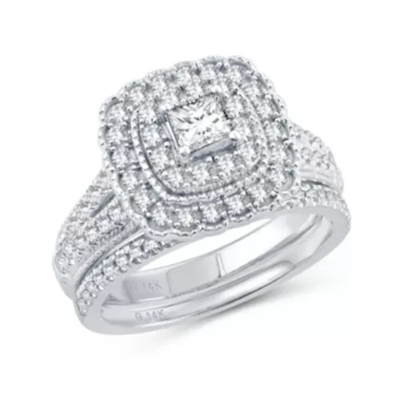 Womens 1 CT. T.W. Natural Diamond 10K White Gold Cushion Bridal Set