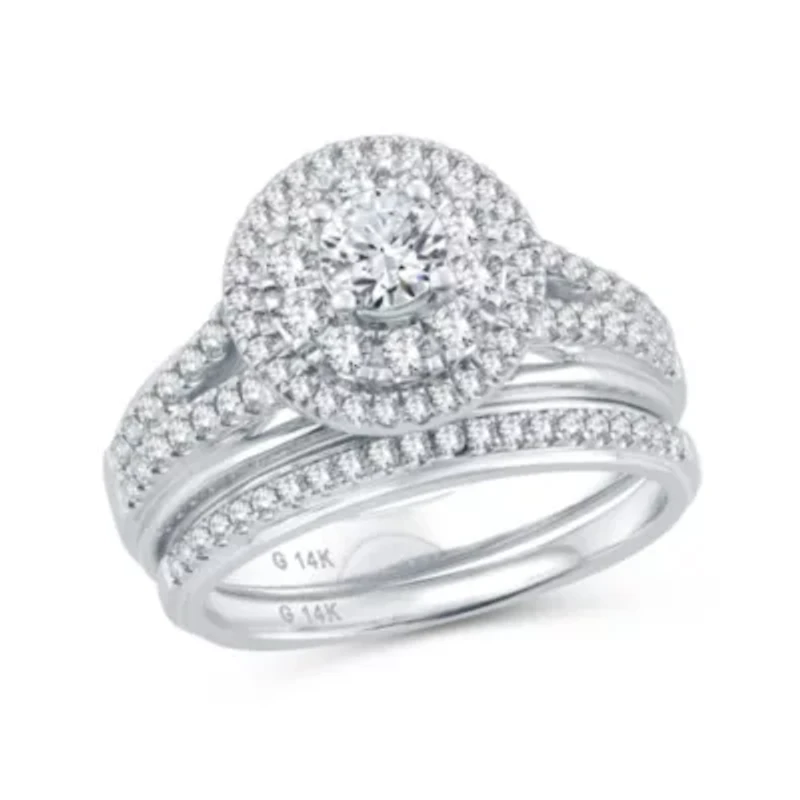 Womens 1 1/10 CT. T.W.  Natural Diamond 10K White Gold Round Bridal Set
