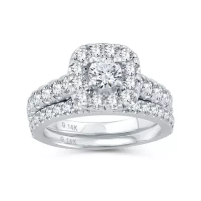 Womens 1 1/2 CT. T.W. Natural Diamond 10K White Gold Cushion Bridal Set