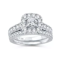 Womens 1 1/2 CT. T.W. Natural Diamond 10K White Gold Cushion Bridal Set