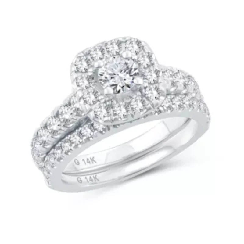 Womens 1 1/2 CT. T.W. Natural Diamond 10K White Gold Cushion Bridal Set