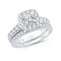 Womens 1 1/2 CT. T.W. Natural Diamond 10K White Gold Cushion Bridal Set