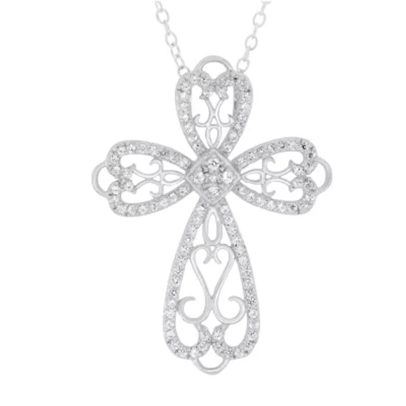 DiamonArt® Womens 1 1/3 CT. T.W. Lab Created White Cubic Zirconia Sterling Silver Cross Pendant Necklace