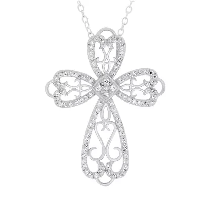 DiamonArt® Womens 1 1/3 CT. T.W. Lab Created White Cubic Zirconia Sterling Silver Cross Pendant Necklace