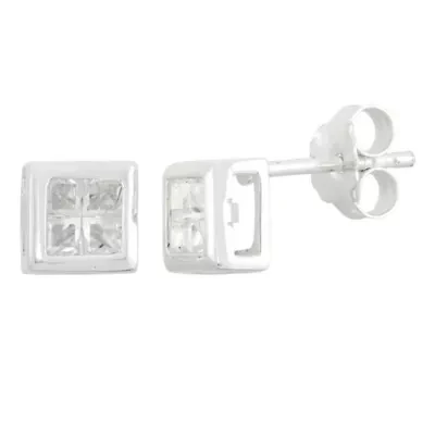 2 CT. Cubic Zirconia Sterling Silver 7mm Stud Earrings