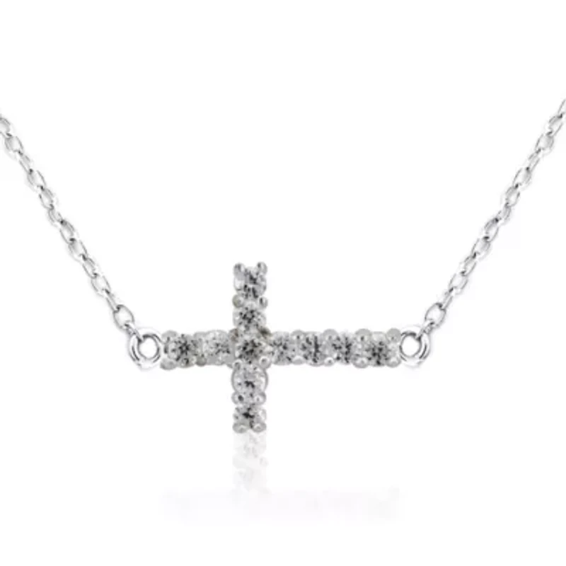 DiamonArt® Womens 1/2 CT. T.W. White Cubic Zirconia Sterling Silver Cross Pendant Necklace