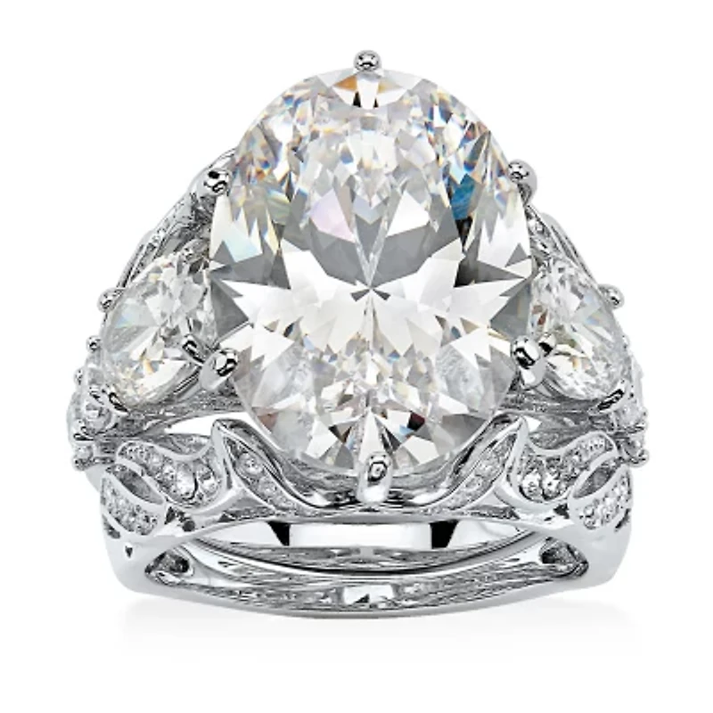 DiamonArt® Womens White Cubic Zirconia Platinum Over Silver Bridal Set