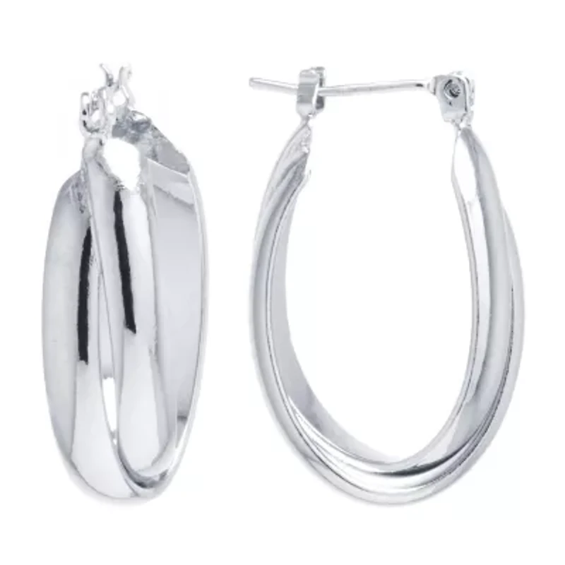 Silver Reflections Womens 27mm Oval Hoop Earrings