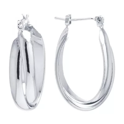Silver Reflections Womens 27mm Oval Hoop Earrings