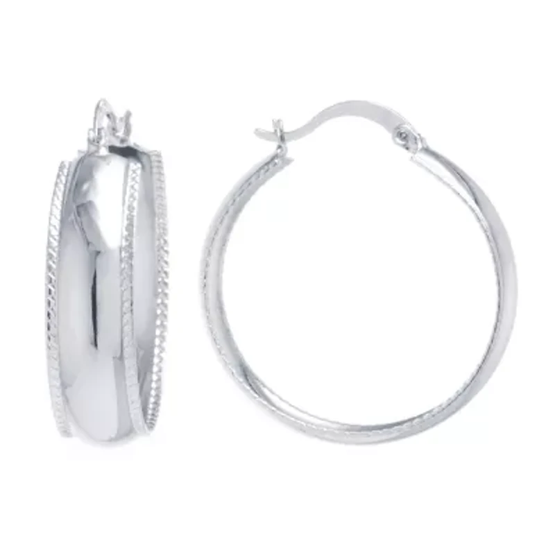 Silver Reflections Womens 33mm Round Hoop Earrings