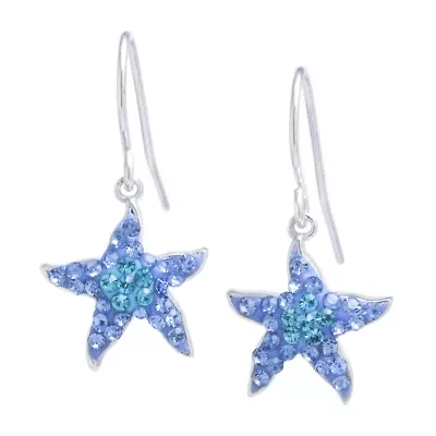 Silver Treasures Starfish Womens Blue Crystal Sterling Silver Star Drop Earrings