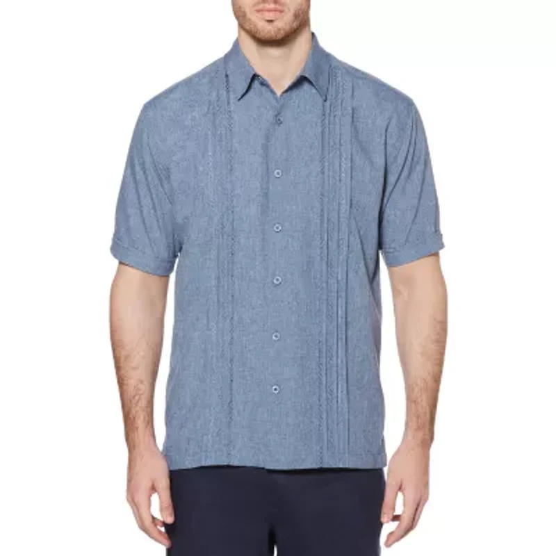 Cubavera Chambray Pintuck Mens Short Sleeve Regular Fit Button-Down Shirt