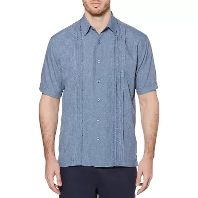 Cubavera Chambray Pintuck Mens Short Sleeve Regular Fit Button-Down Shirt