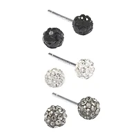 Silver Treasures Womens Black Crystal Sterling Silver Ball 3 Pair Earring Set