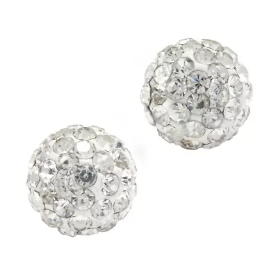 Silver Treasures Crystal Sterling Silver 7.7mm Round Stud Earrings