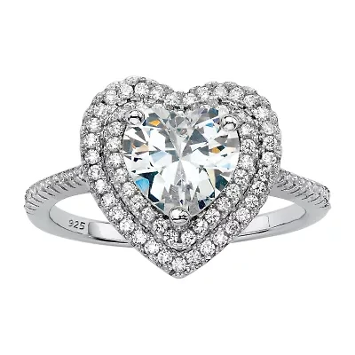 DiamonArt® Womens 1 1/2 CT. T.W. White Cubic Zirconia Platinum Over Silver Heart Engagement Ring